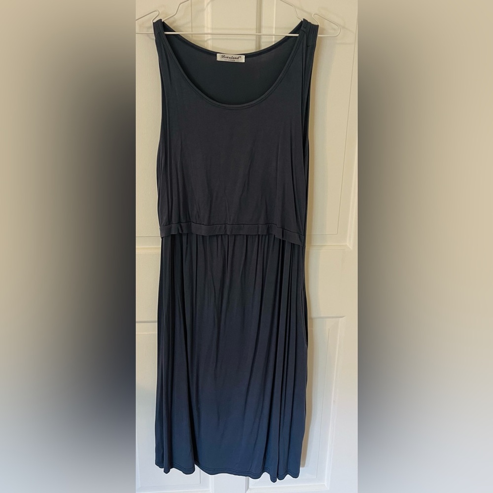 Bearsland Sleeveless Women’s L Maternity Nursing Dress with Pockets Azure Blue